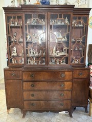 Brown Wood & Glass Front China Cabinet, Freestanding 4 Doors 4 Drawers