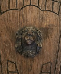 Antique Victorian Walnut Wall pocket Magazine Newspaper Rack Holder Spaniel Dog