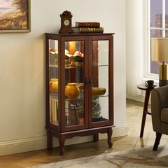 Curio Cabinet Lighted Curio Display Cabinet Walnut (E26 light bulb not included)