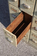 Antique File Cabinet apothecary wood drawer organizer vintage Book Ledger Holder