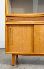 Mid Century Modern China Cabinet Hutch Meier Pohlmann Blonde Glass Doors Vintage