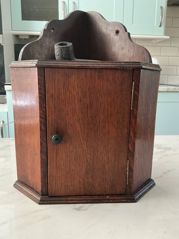 Edwardian Oak Smoker’s Cabinet Vintage Pipe Cupboard Circa 1910s 1920s