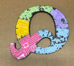 Decorative Salvaged Tin Ceiling 8″ Patchwork Mix Colors Letter Q Metal 615-26B