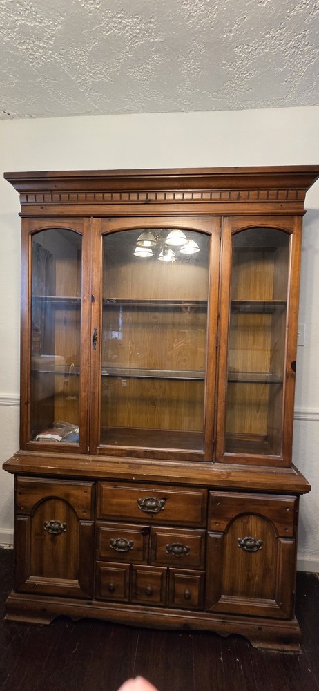 Vintage Oak China Hutch with Glass Door, Sideboard Storage
