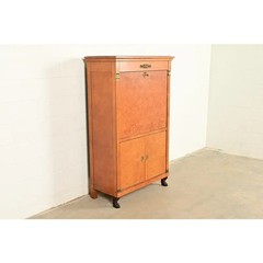 Baker Furniture French Empire Neoclassical Burl Wood Bar Cabinet, Circa 1980s