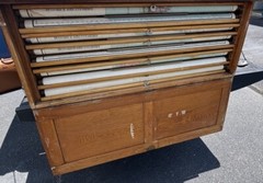 Antique Schoolhouse Oak Wall Mount Map Cabinet w/ 8 Early 1900’s Pull-Down Maps