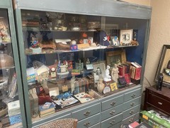 2 PINE showcases Glass doors, wooden drawers, Hand Made 23 Large Drawers LIGHTED