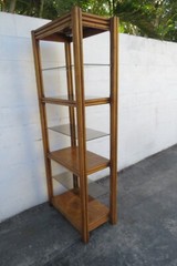 Hollywood Regency Bamboo Rattan Glass Shelving Display Cabinet Bookshelf 5830