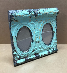 VTG Shabby Green Double 4×6 Oval Photo Ceiling Tin Picture Frame Old 663-26B