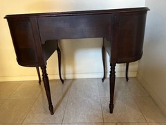 1930’s Kidney-Shaped Writing Desk /Vanity with Carved Details & Matching Chair