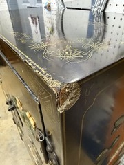 Black Wood Free-Standing Cabinet 2-Door Raised Panel Hand-Painted Floral Bird