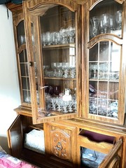 Singer Furniture (?) China Cabinet Hutch Mid Century Carved Wood Doors