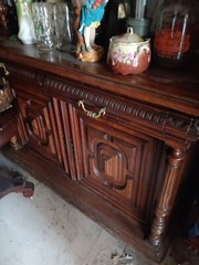 ANTIQUE DARK WOOD CARVED COURT CUPBOARD FROM FRANCE