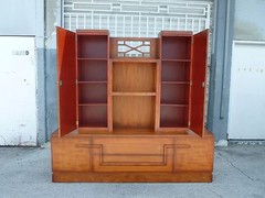 SIGNED JAMES MONT COROMANDEL RED CABINET W GOLD GILT BAMBOO DECORATION – P