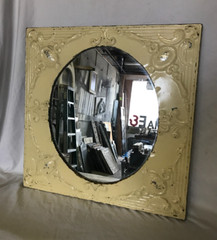 Decorative Salvaged Tin Ceiling 23″ SQ. Butterscotch Metal Oval Mirror 1865-23B