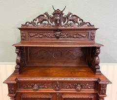 Antique French Renaissance Revival Hunt Buffet Server Sideboard Dark Oak 19C