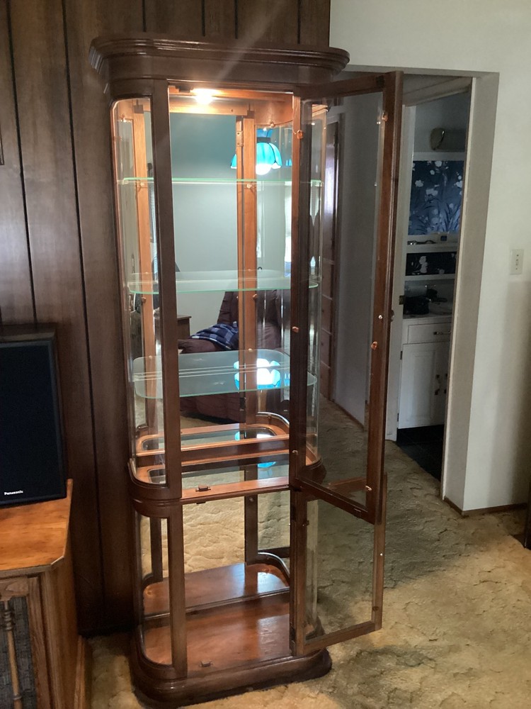 Pulaski Traditional Brown Wood Glass Curio Cabinet with 4 Shelves and Glass Door