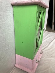 Vtg Pink Green Wood Surface Wall Mount Medicine Cabinet Diamond Country 210-26E