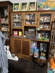 c1890 oak upright Hoosier style display cabinet 72” w 84.5h x 18 & 13” deep