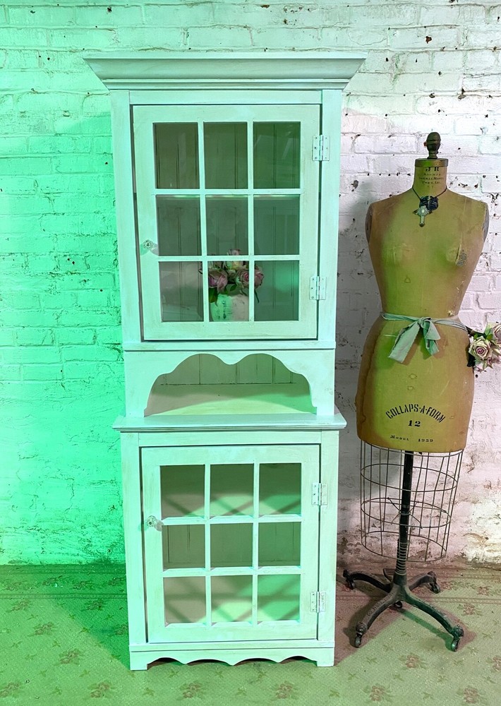 Painted Cottage Shabby Chic French Bookcase / China Hand Made Display Cabinet