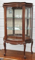 Antique Quartersawn Oak 3 S Curve Glass Mirrored Dainty Curio China Cabinet