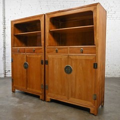 Pair Baker Far East Collection Michael Taylor Natural Elmwood Colonnade Cabinets