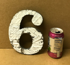 Decorative Salvaged Tin Ceiling 8″ Patchwork Shabby White Number 6 Metal 185-26B