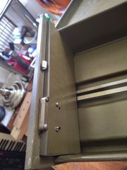 1950s 6-Drawer Green Metal Cabinet Y & E Brass Bits Vintage Works Great No Key