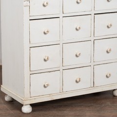 19th Century White Narrow Pine Bookcase Display Cabinet with Apothecary Drawers