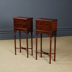 Antique English Victorian Small Pair Mahogany Bedsides Locker Tables Nightstands