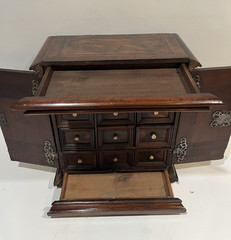 Late 18th C. Dutch 2 Door Walnut Cabinet W/ Secret Drawer & Compartments