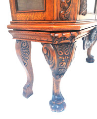 Antique Oak Display China Cabinet Display Hutch with Claw Feet & Ornate Carving