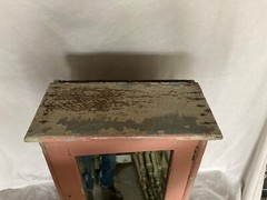 Shabby Antique Oak Medicine Cabinet Beveled Mirror Pink Cottage Chic Vtg 47-26E