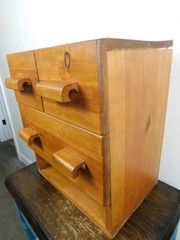 MCM Craftsman Made Danish Modern Wood Mini Chest 3 Drawer Table Top Cabinet HOT!