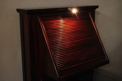 Antique General Optical Mahogany Ophthalmic Cabinet Roll Top Medical Work Desk