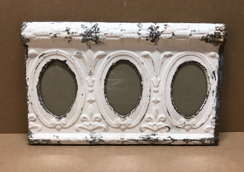 VTG Triple 4×6 Oval Photo Tin Ceiling Metal Shabby Picture Frame Old 784-26B