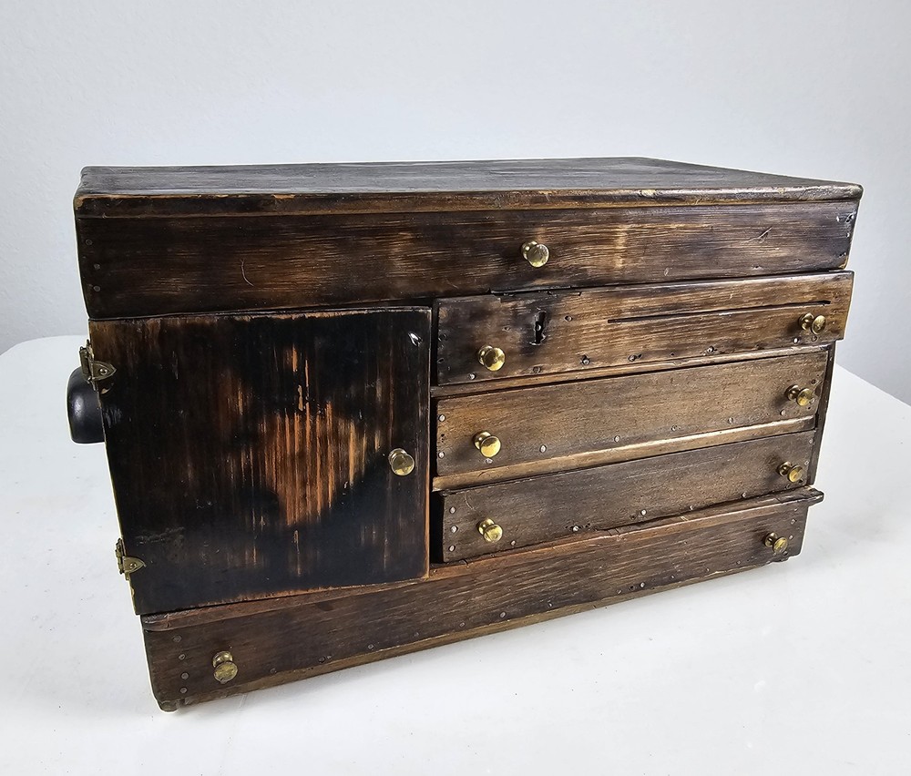 Antique Early Primitive Apothecary Cabinet Multi Drawer Merchant Storage Chest