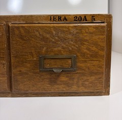 Vintage Two-Drawer Wood Library Card File Box Index Recipe Cabinet Catalog