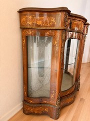 Antique Italian Marquetry Curved Glass Vitrine Curio Cabinet