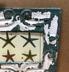 VTG Shabby 11″ Sq. 5×7 Photo Tin Ceiling Metal Blue Picture Frame Old 390-26B