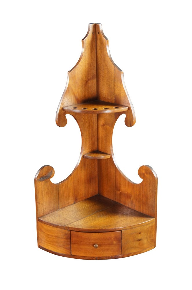 Antique Mahogany 3 Tier Corner Hanging Shelf Pipe Rack Display Stand 28″