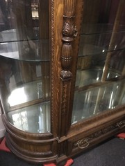 VICTORIAN BEVELED GLASS CARVED OAK CHINA CABINET, ATTR. R.J. HORNER