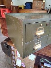 1950s 6-Drawer Green Metal Cabinet Y & E Brass Bits Vintage Works Great No Key