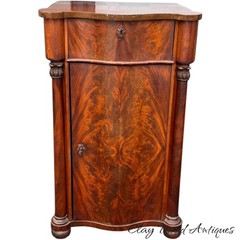 Antique flame mahogany empire liquor cabinet side table night stand serpentine