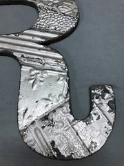 Decorative Salvage Tin Ceiling 16″ Patchwork Silver Metal VTG Letter R 224-25B