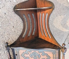 Vintage Mid Century Scroll Cut Fretwork Corner Wall Cabinet, Floral Carved Door
