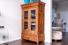 Antique French Louis Philippe Burl Wood Vitrine Cabinet