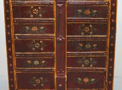 LOVELY CIRCA 1900 ORIENTAL HAND PAINTED SIDE CUPBOARD BOOKCASE METAL STRAP WORK