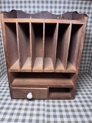 VINTAGE Wooden Desk Office Letter Drawer Box Organizer Wood Knob (10″ Height)