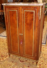 19th Century Marble Top Bronze & Plum Pudding Mahogany Cabinet By L. Cueunieres